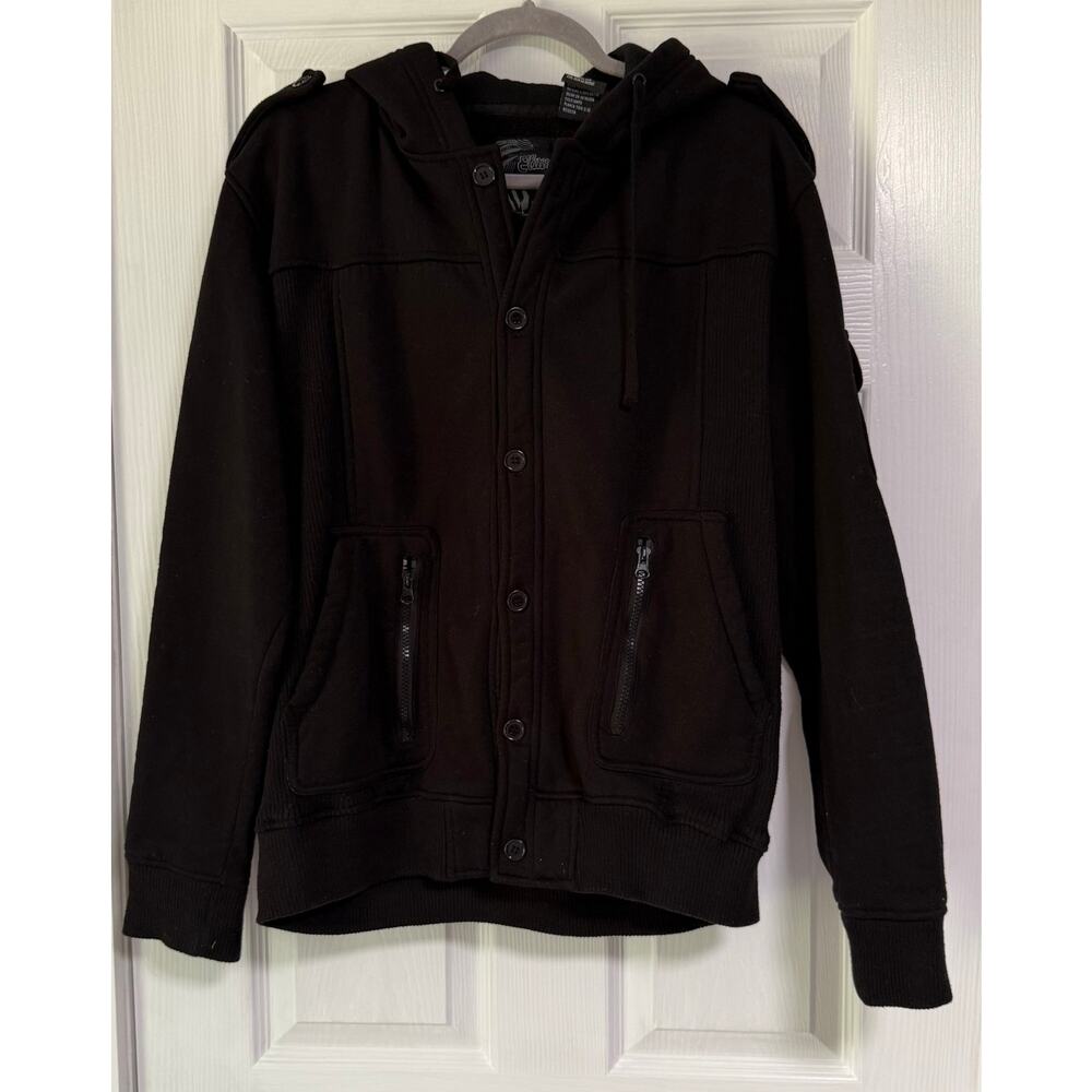 Elixir Men's Black Button Front Hooded Jacket Size Large